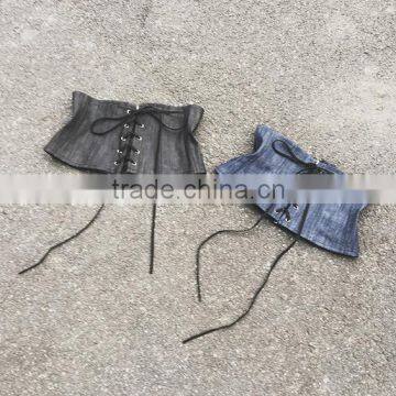 Fashion Black/Blue Cowboy New Belt Tied With a Black Waist Corset Tight Corset Denim Zipper Girdle For Women photo-3