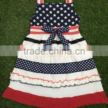 Navy Polka Dots Red Stripe Smocked Patriotic Dress Girls Summer Wear for National Day Baby Girl Bounique Outfit