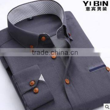 Cotton yarn dyed shirt grey fabric round bottom casual man shirt designer casual slim shirts for men