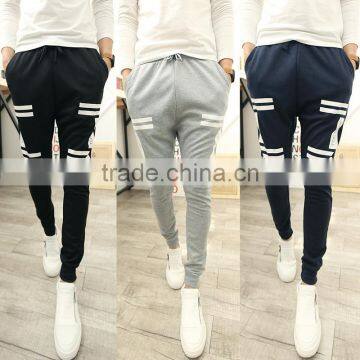 Men's Cross Striped Drawstring Sport Jogger Trousers Slim Harem Pants