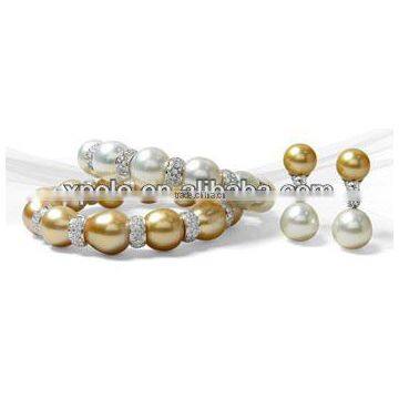 Charm Fashion beads pearl bracelet with pearl earrings jewelry set