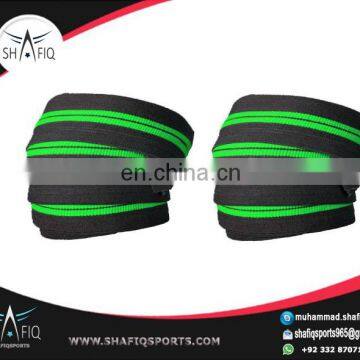 Power Lifting Knee Wraps Normal Neon Green and black stripes