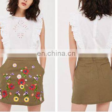 OEM Service high waist Embroidery A-line short skirt