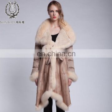 Unique Design Beige Fox Fur Hood Overcoat Rabit Skin And Fur Down & Jacket Winter Women's Warm Fur Trim Down Coat