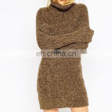 High neck lady winter wool sweater dress pullover design