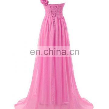 Cheap Bridesmaid Dress for Wedding 2016 One Shoulder Hot Sale Hand Made Flowers Long Evening Dress Wedding Party Gowns photo-2