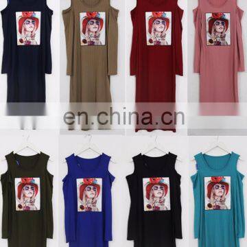 Support OEM & ODM 2017 New Fashion Pattern 3/4 Sleeve Woman Long Casual Ladies Off-shoulder Dress photo-6