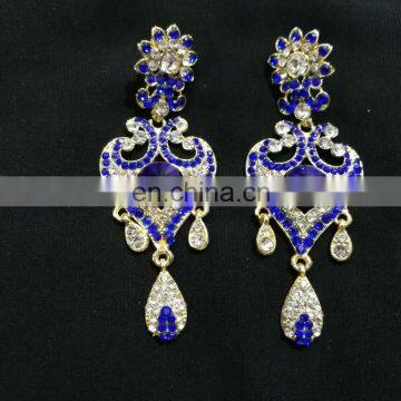 Innovative Designer Gold Plated Bollywood Style Kundan Earrings Set In Dark Blue Color photo-2