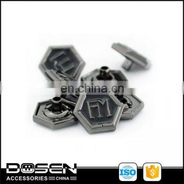 Shiny Black Gunmetal Decorative Engraved Custom Logo Hexagonal Snap Press Button Clothing Snap Fasteners For Jackets Shirt Bag