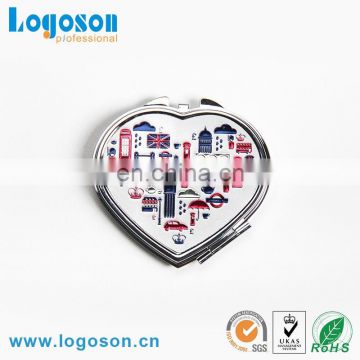 High quality Britain compact makeup mirror London souvenir custom heart shape pocket mirror