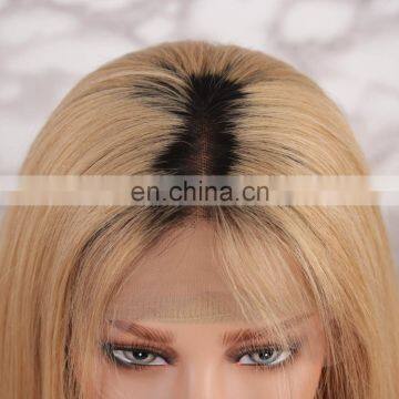 2018 New Fashion Hot Selling Brawn Color With Dark Roots Full Lace Wig Brazilian Human Hair photo-5