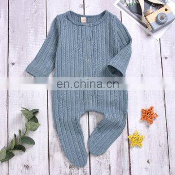 Male and Female Infants and Children Pure Cotton Knitted Pit Strip Lattice Pocket One-piece Romper Romper Wrap Foot