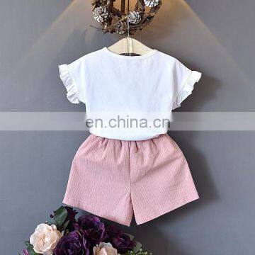 2019 New Designs Summer Children Clothes Sets Baby Girls Ruffle Sleeve Loose T-shirt With Flower Shorts 2pcs Suits photo-4