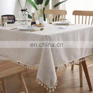 Restaurant Washed Woven Table Cloth 90" Linen Textile Rectangular Table Clothes With Tassel