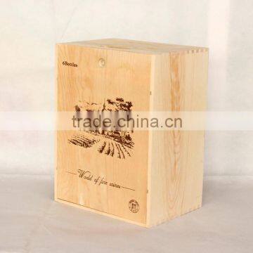 New Designed Unfinished Wooden Wine Box with Lid for 6 Bottles Accept OEM