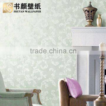 European Simple Buttercup Sweet Potato Leaves Plain Non-woven Shop for Retro Living Room Bedroom TV Background Green -3d Wall