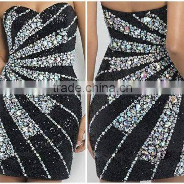 SuZhou Fashion Dress Beautiful 2014 Exqusite Sheath Beaded Short Cocktail Dress Patterns