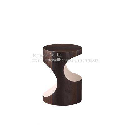 Luxury round side table, light table with curved shape LT1710 in smoky and natural wood color livingroom furniture