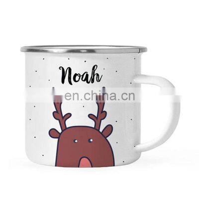 Christmas holiday gift 10cm custom photo large enamel cup with lid