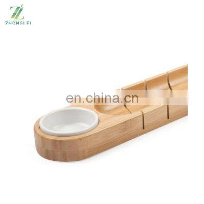 Natural Core Bamboo French Bread Board Baguette Cutting Board With Dipping Bowl