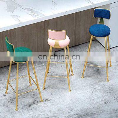 Velvet Bar Counter Stool Home Modern Minimalist Casual Cafe Furniture Gold Metal High Bar Chairs For Bar Table Sale