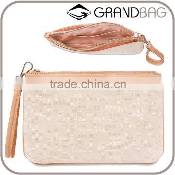 factory women money purse canvas splicing leather clutch bag simple design wristlet hand bag for ladies