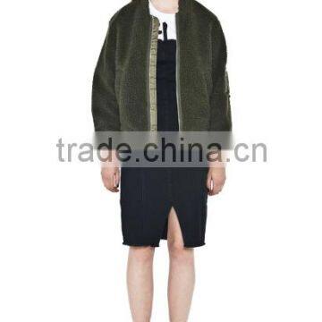 Woman Army Inspired Jacket Wool Mix With Oversized Fit and Waist Belt