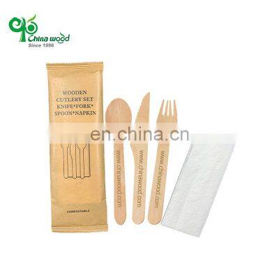 Yada Customized High Quality 140mm 160mm Birch Disposable Spoon Fork Knife Set kraft paper Wooden Cutlery