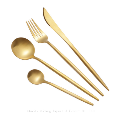 Luxury Stainless Steel Portuguese Gold Plated Long  Handle Elegant Cutlery Utensil Set