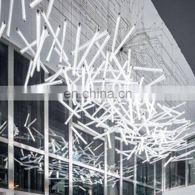 Modern custom hotel entrance long coloured art deco glass tube pendant chandelier lighting fixture