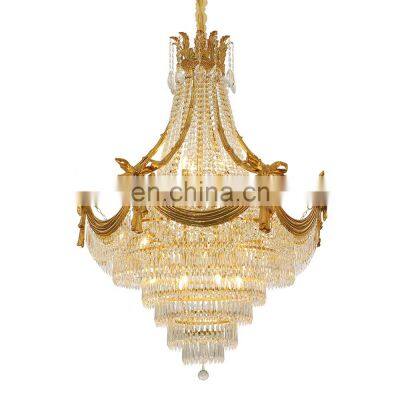 French Luxury Style Dining Room Home Decor Antique Gold Brass Led Crystal Chandelier Pendant