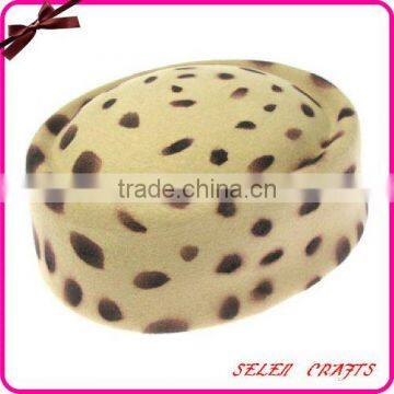 Fashion beige 100% wool felt pillbox hat with dots