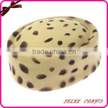 Fashion Beige 100% Wool Felt Pillbox Hat With Dots