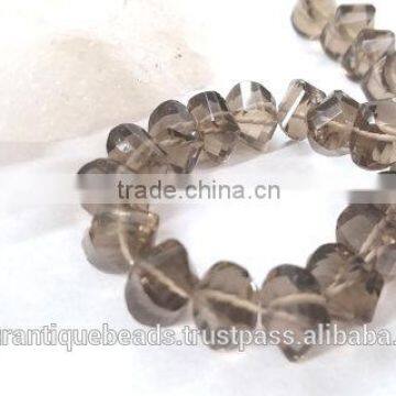 smoky quartz faceted pillow beads