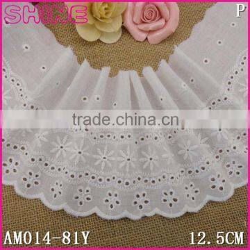 5.1" Cotton Lace Fabric 12.5cm Bleach White 100% Cotton Embroidery Laces with Flower Pattern Applique Organic Cotton Lace Fabric