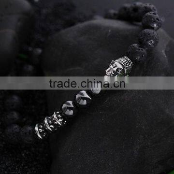 Wholesale Custom 8mm Lava Bead Bracelet Jewelry for Men Fashion Silver Buddha Bracelet photo-4