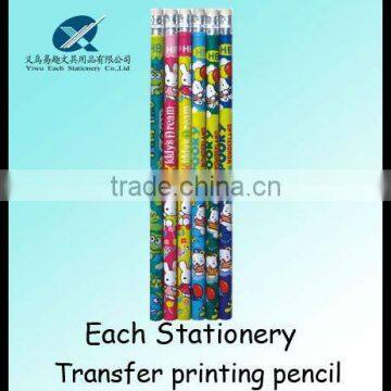 2012 hot sales 7inch HB heat Transfer printing/printed ,wooden student HB pencil with eraser