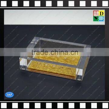 Acrylic Clear Square Bathroom Soap Dishes Dispenser With Gold Base