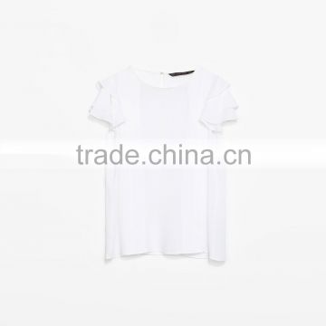 Ladies chiffon frills sleeve white blouse