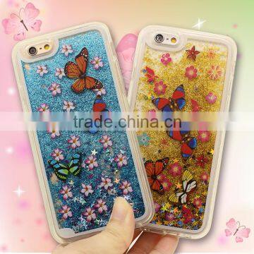 3D Butterfly Glitter Liquid Floating TPU Plastic Material Hard Back Cover Cell Phone Cases for Iphone6 6plus