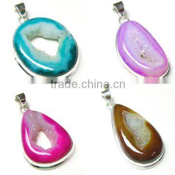925 silver jewelry agate druzy pendants semi precious gemstone jewelry Indian handmade jewelry