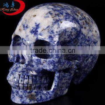 Natural sodalite stone crystal quartz carved skull for sale