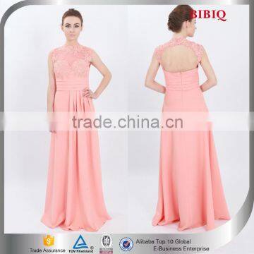 2015 Latest Backless Bridesmaid dress ,Women Elegant Chiffon Pink Dress