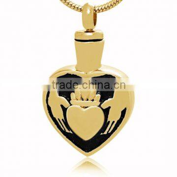 China Supply 316L Gold Plated Heart keepsake Urns Pendant Black Enamel Funeral Box for Pets