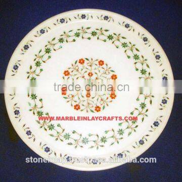 Round Marble Inlay Plate Antique Marble Inlay Plate