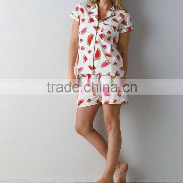 Wholesale Summer Soft Short Sleeve Printed Women's Cotton Pajama Set