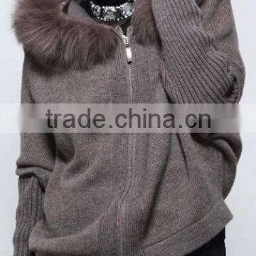 stylish merino wool sweater with raccoon fur