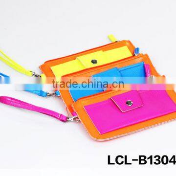 LCL -B1304185 raw cut bi color pvc semi pu cluth envelope cosmetic bag doument holder mini pad pouch