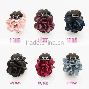 Grey Blue Satin Flower Hair Claw,Burned Flower Women Claw Clip photo-2