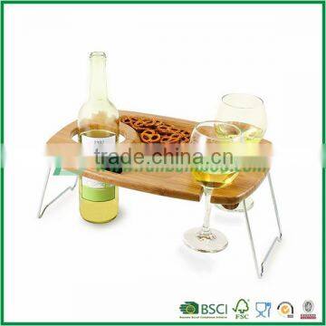 Bamboo wine tray with folding legs